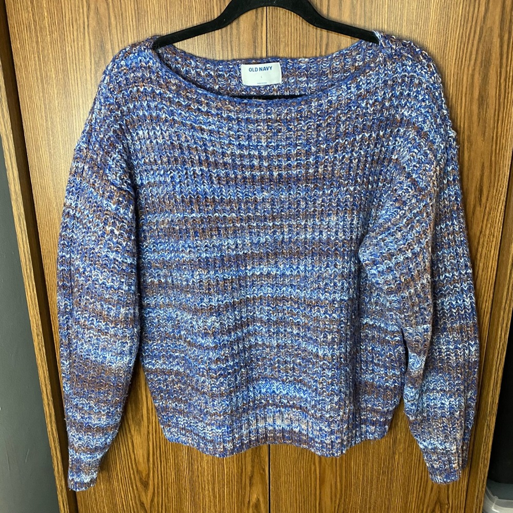 Old Navy Sweater Womens Large Blue Brown Marled Chunky Shaker Knit Pullover